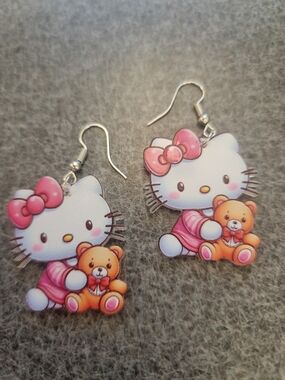 Hello Kitty Pink Bow with Orange Teddy Earrings